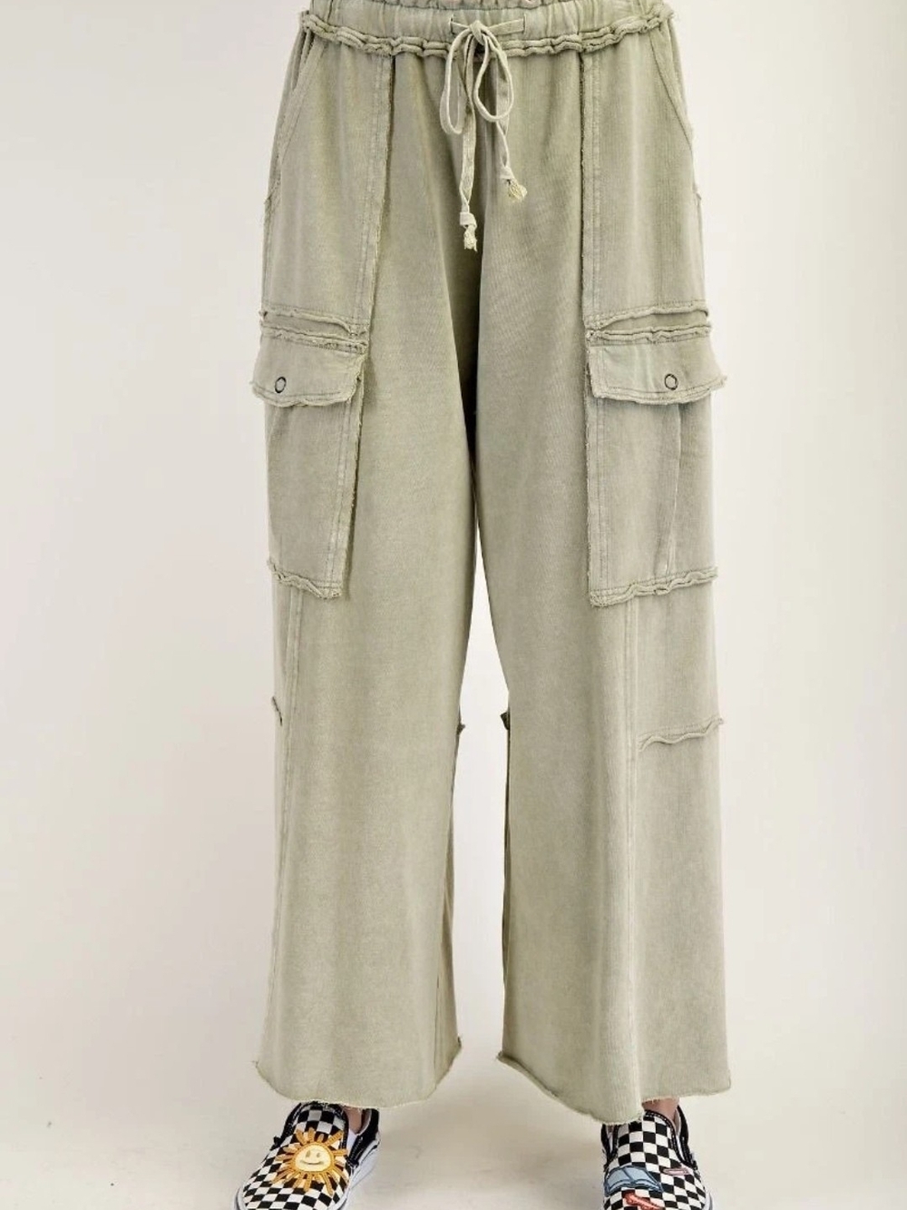 easel Olive Green Wide‑Leg Cargo Pants - Picture 5 of 10